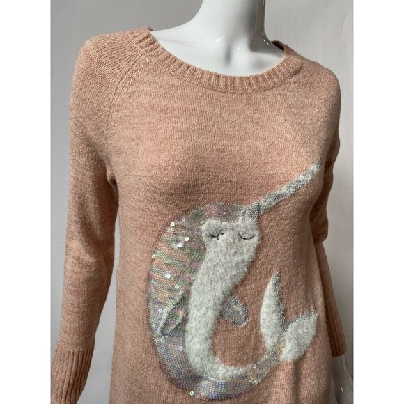 Lauren Conrad Womens Sweater Pink Long Sleeve Fluffy Whale Applique Sequins S - Picture 4 of 12